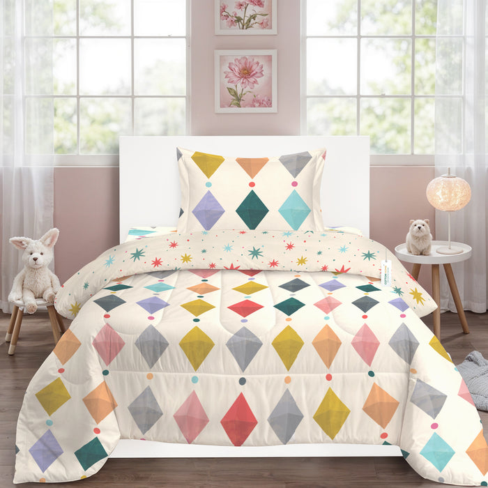 Back to School Essentials 3PC Premium Cotton Kids Bedding & Free Pencil Set Unicorn Gems