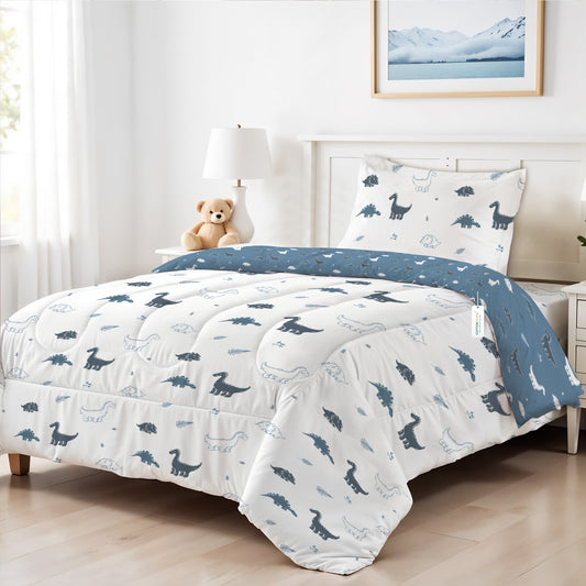 Back to School Essentials 3PC Premium Cotton Kids Bedding & Free Pencil Set Dino Space