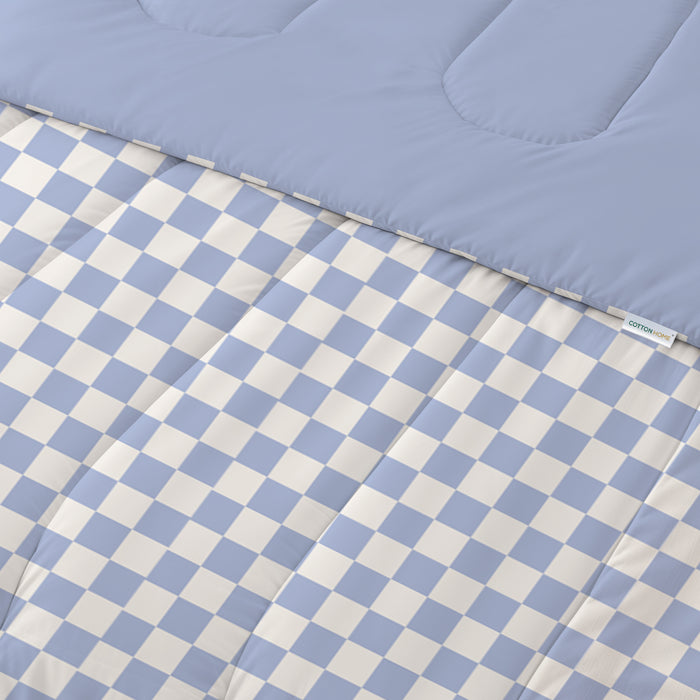 Back to School Essentials 4PC Premium Cotton Kids Bedding & Free Pencil Set Blue Block