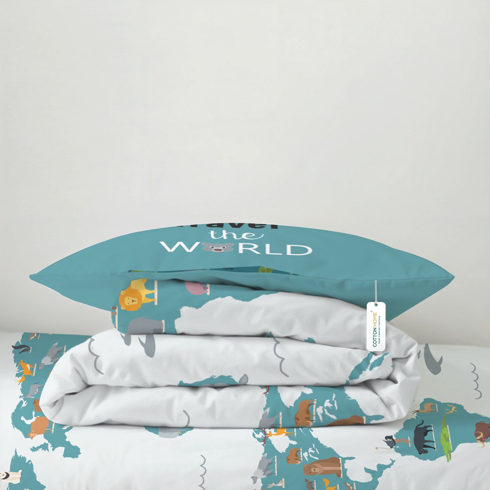 Premium Premium Cotton 3PC Bedding Set Kids Comforter Set 135x220cm Adventure Atlas
