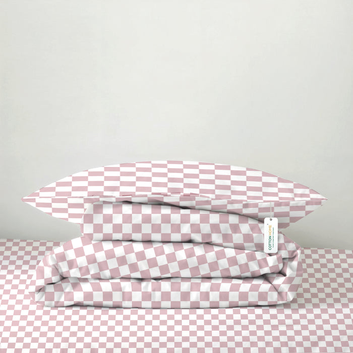 Back to School Essentials 4PC Premium Cotton Kids Bedding & Free Pencil Set Pink Block