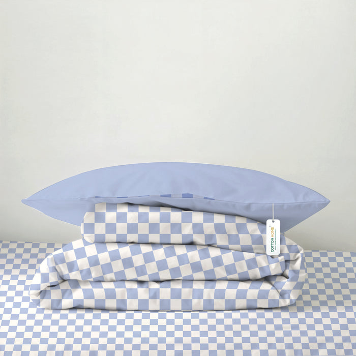 Back to School Essentials 4PC Premium Cotton Kids Bedding & Free Pencil Set Blue Block