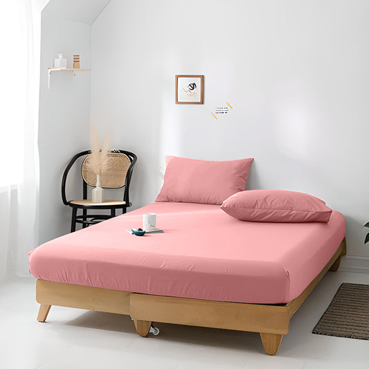 High Quality Pink Cotton Jersey Twin 3 Piece Fitted Sheet Set 160x200+30cm with Deep Pockets and 2 Pillow Case - Cotton Home