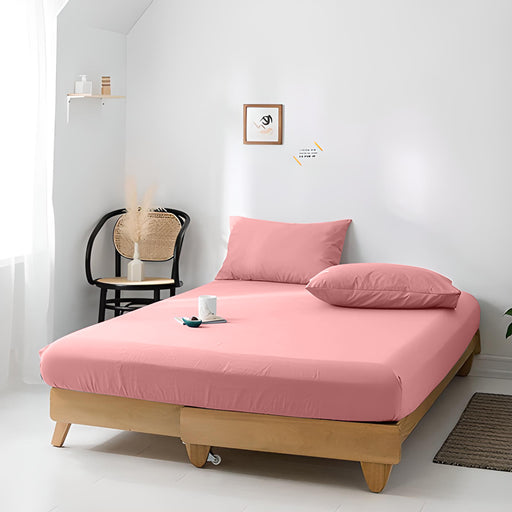 High Quality Pink Cotton Jersey Double 3 Piece Fitted Sheet Set 120x200+30cm with Deep Pockets and 2 Pillow Case - Cotton Home