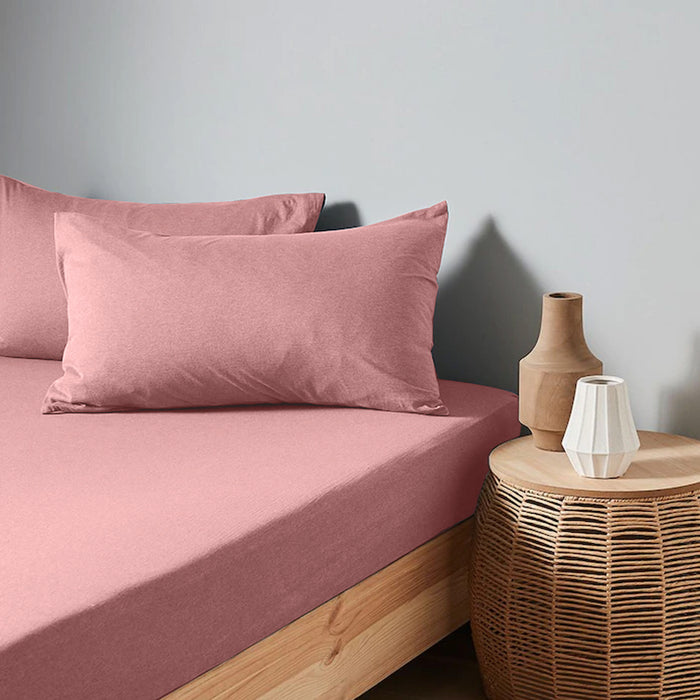 High Quality Pink Cotton Jersey King 3 Piece Fitted Sheet Set 200x200+30cm with Deep Pockets and 2 Pillow Case - Cotton Home