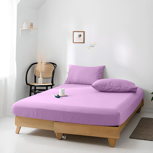 High Quality Purple Cotton Jersey King 3 Piece Fitted Sheet Set 200x200+30cm with Deep Pockets and 2 Pillow Case - Cotton Home