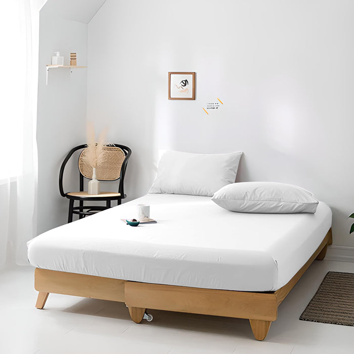 High Quality White Cotton Jersey Twin 3 Piece Fitted Sheet Set 160x200+30cm with Deep Pockets and 2 Pillow Case - Cotton Home