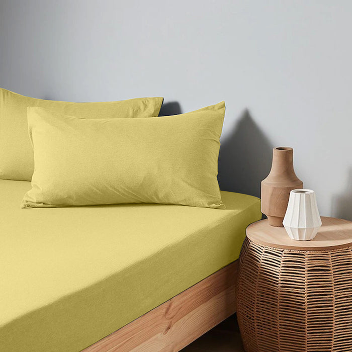 High Quality Yellow Cotton Jersey Single 3 Piece Fitted Sheet Set 90x190+25cm with Deep Pockets and 2 Pillow Case - Cotton Home
