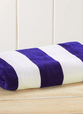 Oversized 100% Cotton Striped Pool Towel - Navy Blue
