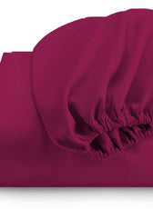 3 Piece Fitted Sheet Set Super Soft Burgundy Super King Size 200x200+30cm with 2 Pillow Case - Cotton Home