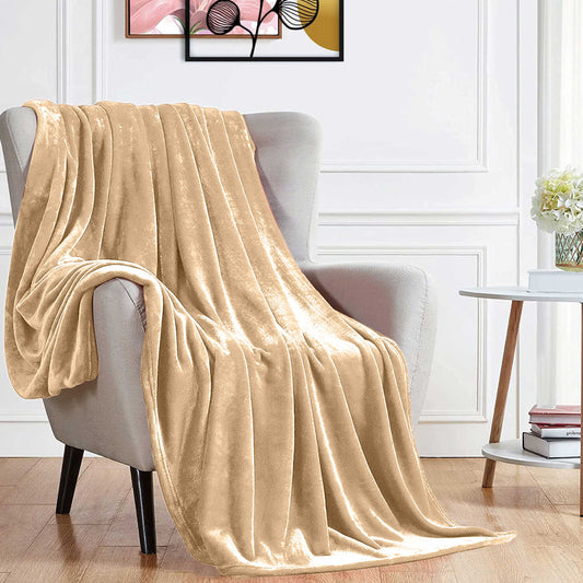 Soft Flannel Blanket Double Size 220x240cm Beige - Cotton Home