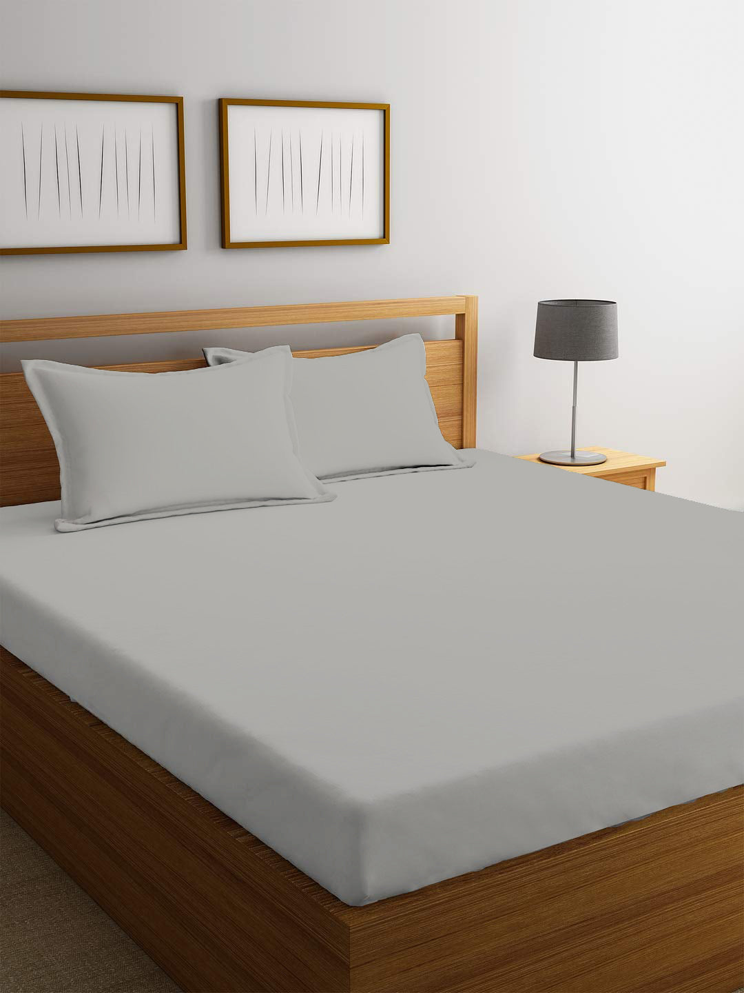 3 Piece Fitted Sheet Set Super Soft Grey Twin Size 160x200+30cm with 2 Pillow Case - Cotton Home