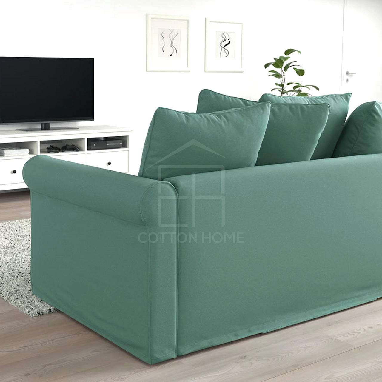 Moduler 4 Seater Chaise Longue Sofa L126cm x W328cm x H104cm Light Green - Cotton Home