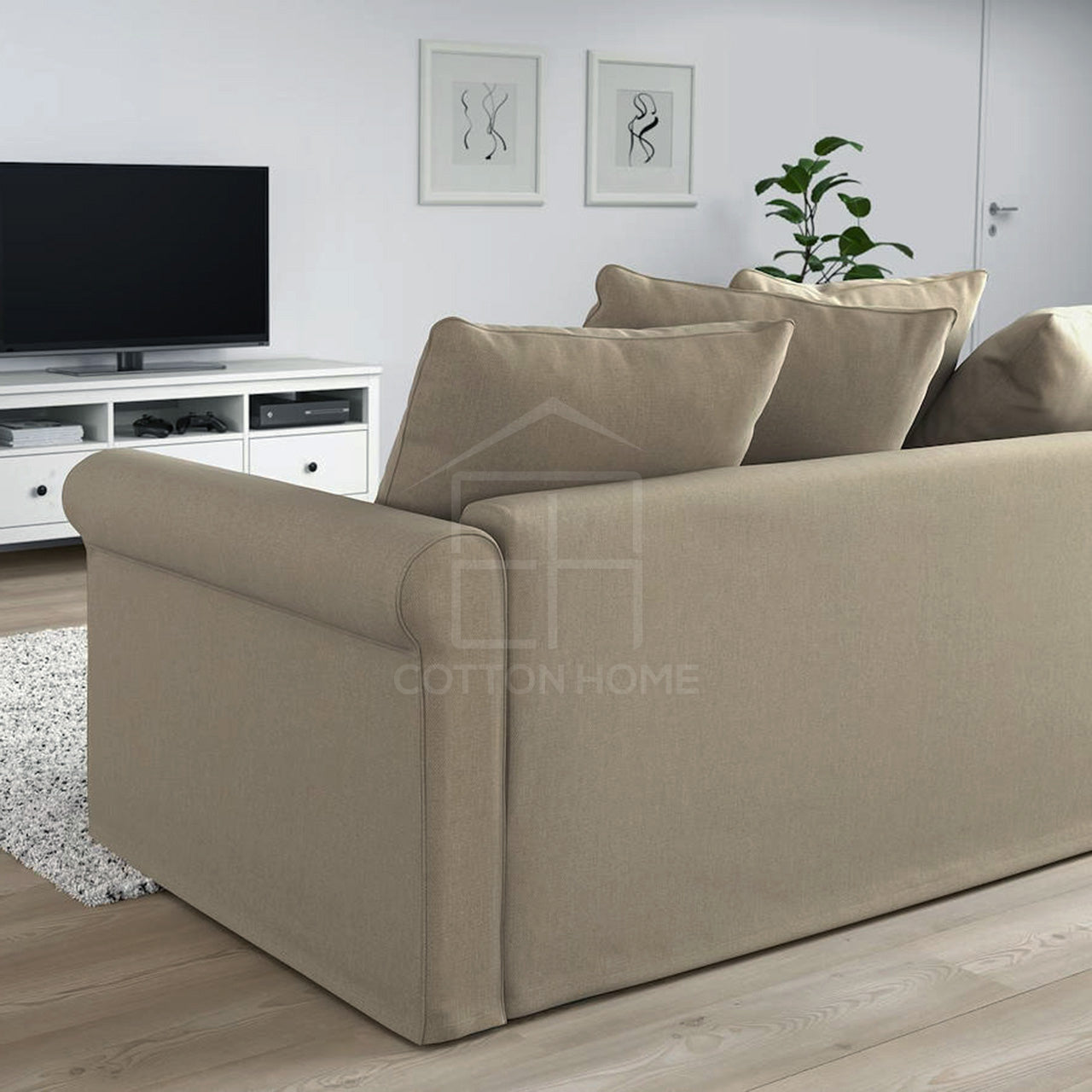 Urbanite 4 Seater Chaise Longue Fabric Sofa L126cm x W328cm x H104cm Beige - Cotton Home
