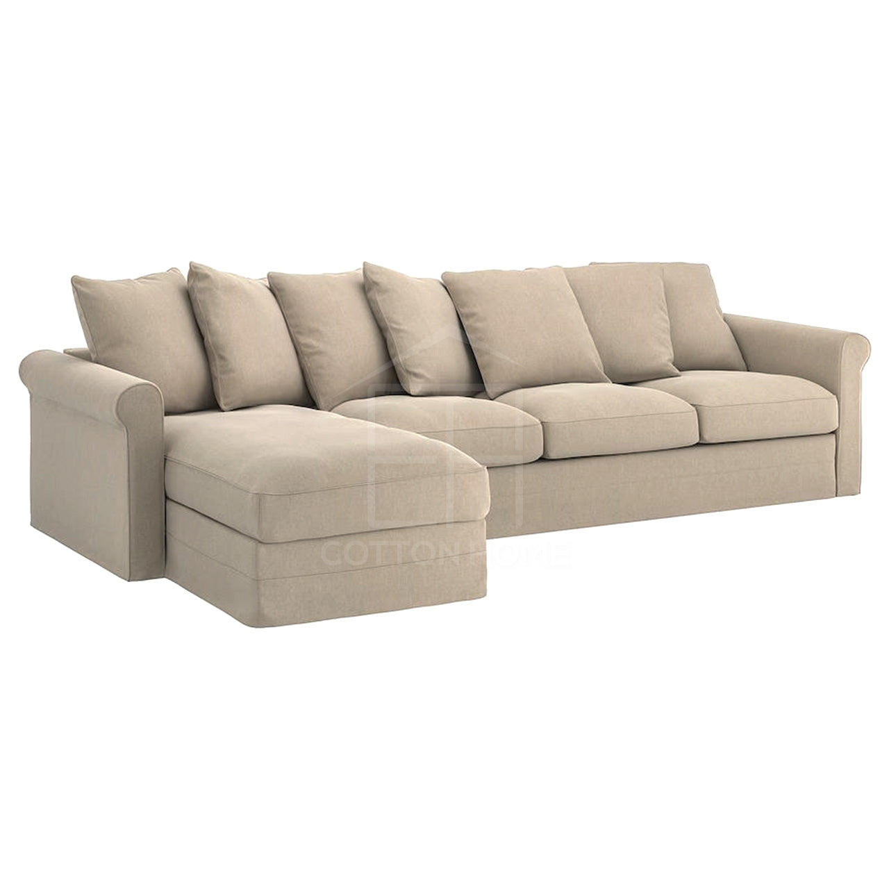 Urbanite 4 Seater Chaise Longue Fabric Sofa L126cm x W328cm x H104cm Beige - Cotton Home