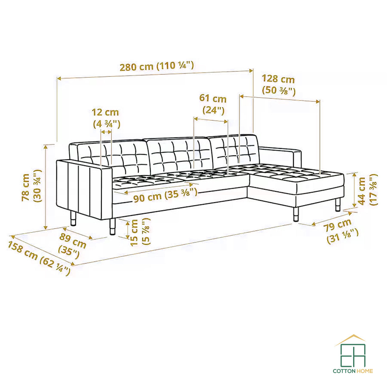 Zestoria 4 Seater Chaise Longue Sofa L158cm x W280cm x H78cm Dark Grey - Cotton Home
