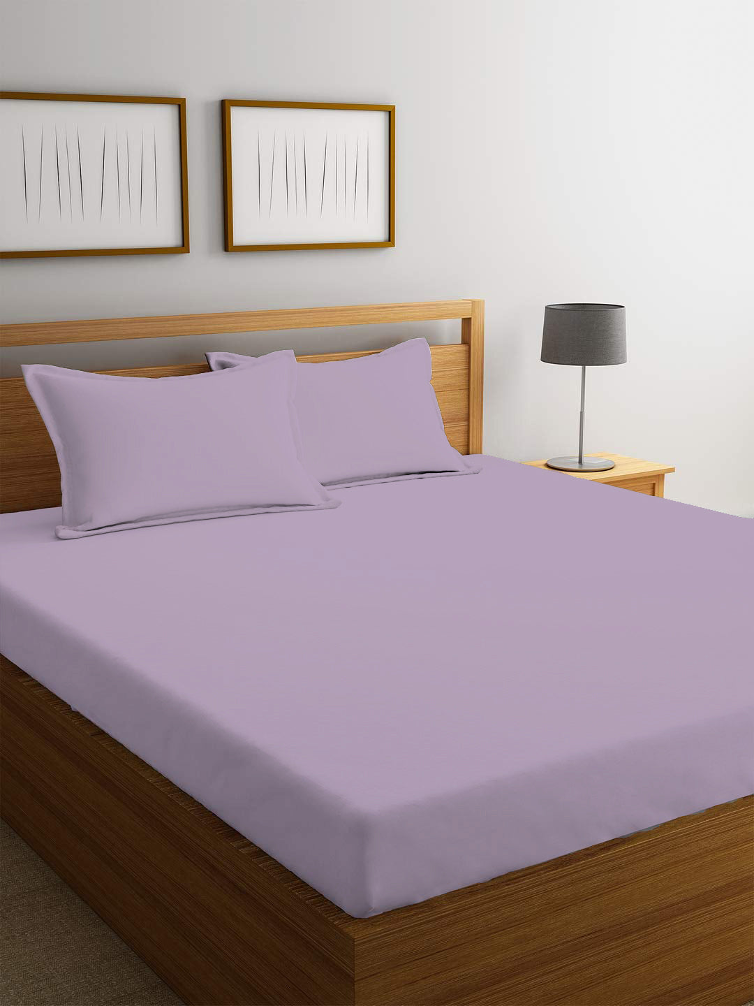 3 Piece Fitted Sheet Set Super Soft Light Purple Single Size 120x200+25cm with 2 Pillow Case - Cotton Home