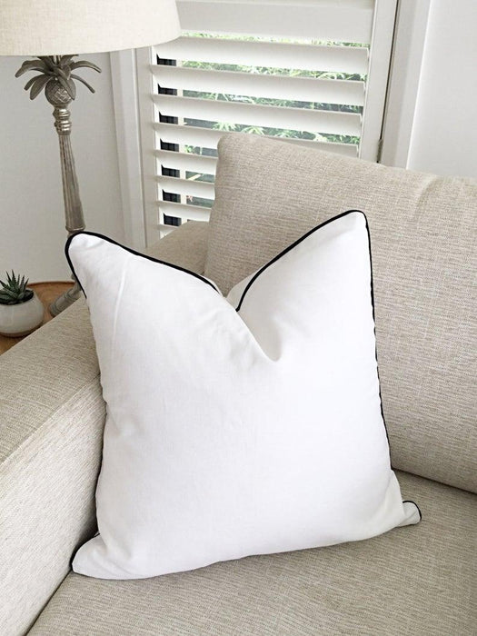Soft Filled Cushion White with Black Piping-50 x 50 cm - Cotton Home