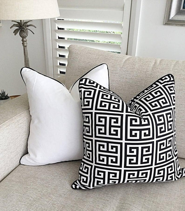 Soft Filled Cushion White with Black Piping-50 x 50 cm - Cotton Home